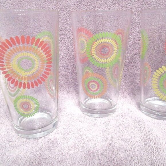 VTG Set of 4 PASABAHCE Glasses 16oz Ice Tea Heavy 70s Flower Power Retro MCM - Picture 4 of 10